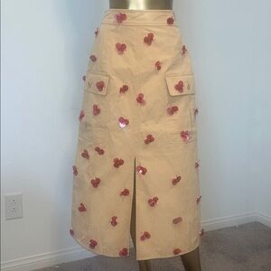 Ulla Johnson Elegant Tan Skirt with Red Floral Accents